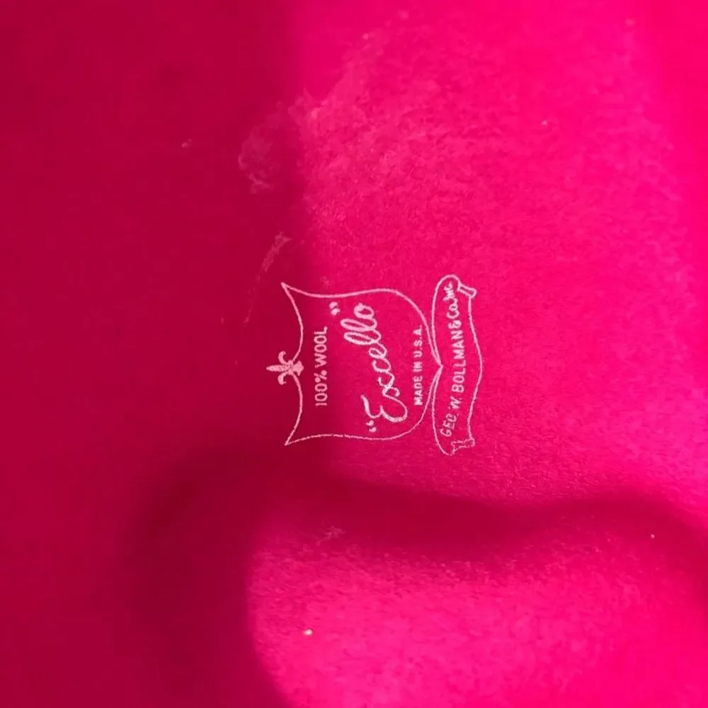 Vintage Mr Kurt Original Hot Pink 100% Wool Wide Brim Hat Excello Veil USA Made